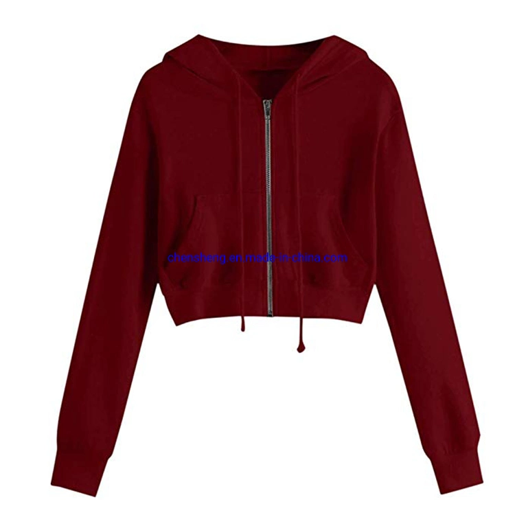 Custom Lady Fitness Cropped Hoodie Woman Zip up Fleece Hoody Jacket Ladies Long Sleeve Crop Top Zipper Hoodies