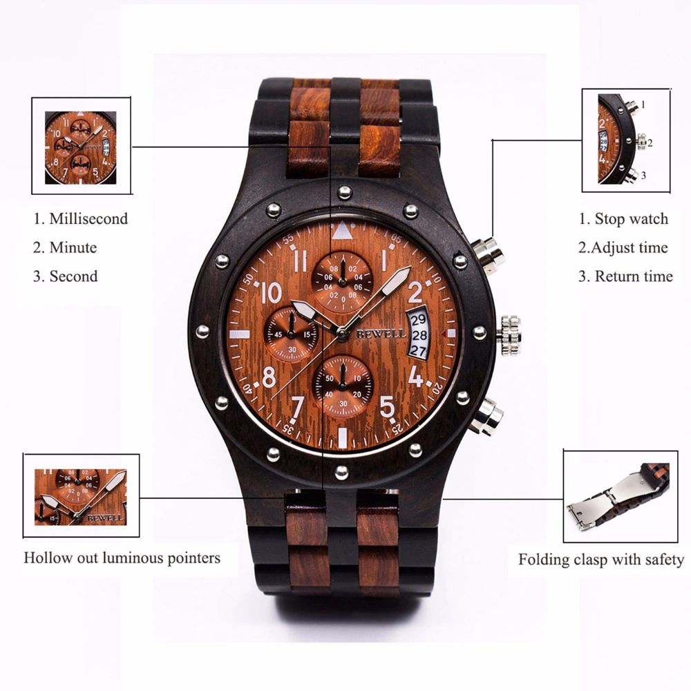 Latest Design Factory Directly Supply Stock Fast Delivery Luxury Gift Wooden Chronograph Watches Men Wrist