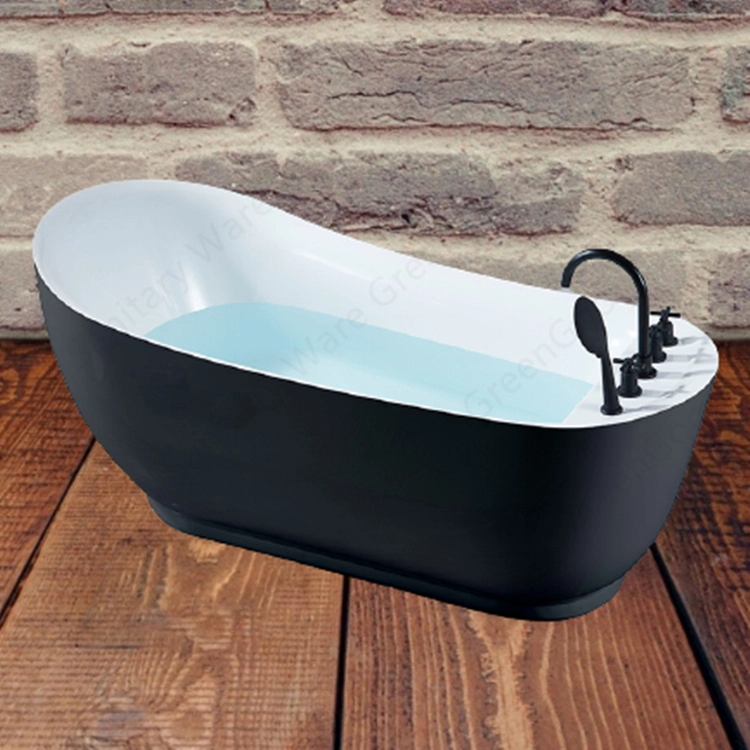 CE Grip Original Patented Durable High Back Soaker Bath 1500mm Black Acrylic Small Freestanding Soaking Tub