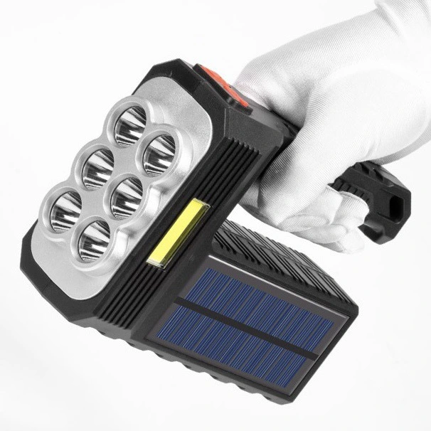 6pcs LED portátil linterna solar con 4 modos para Inspección de emergencia de Camping 1200mAh Luz de flash recargable de la antorcha