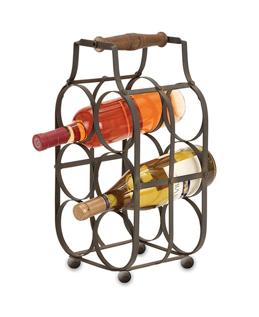 6 Bottle Wine Display Iron Wire with Wooden Handle Storage Rack