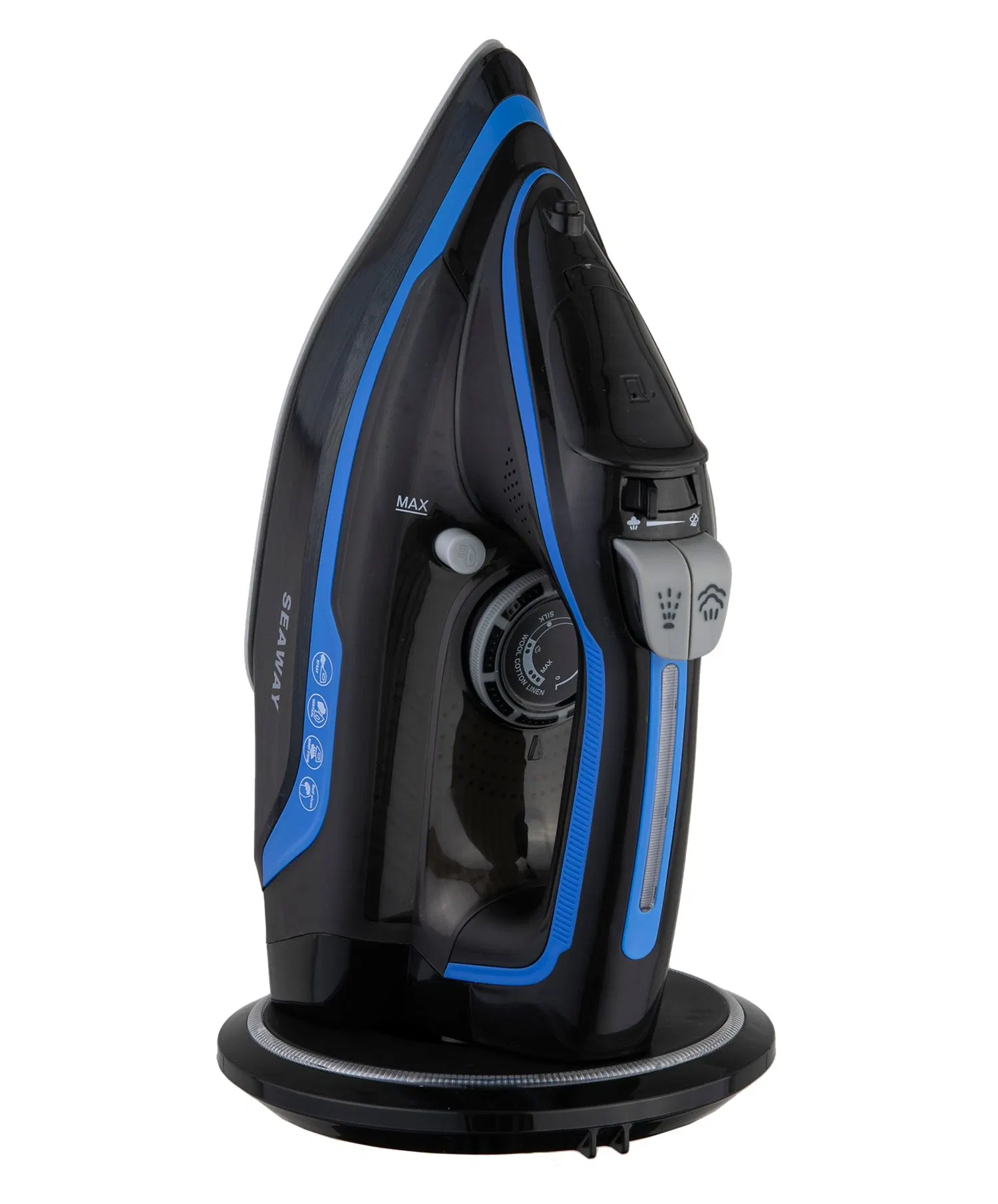 360-Degree Charging Base Cordless Steam Iron with Round Blue LED Light on Base