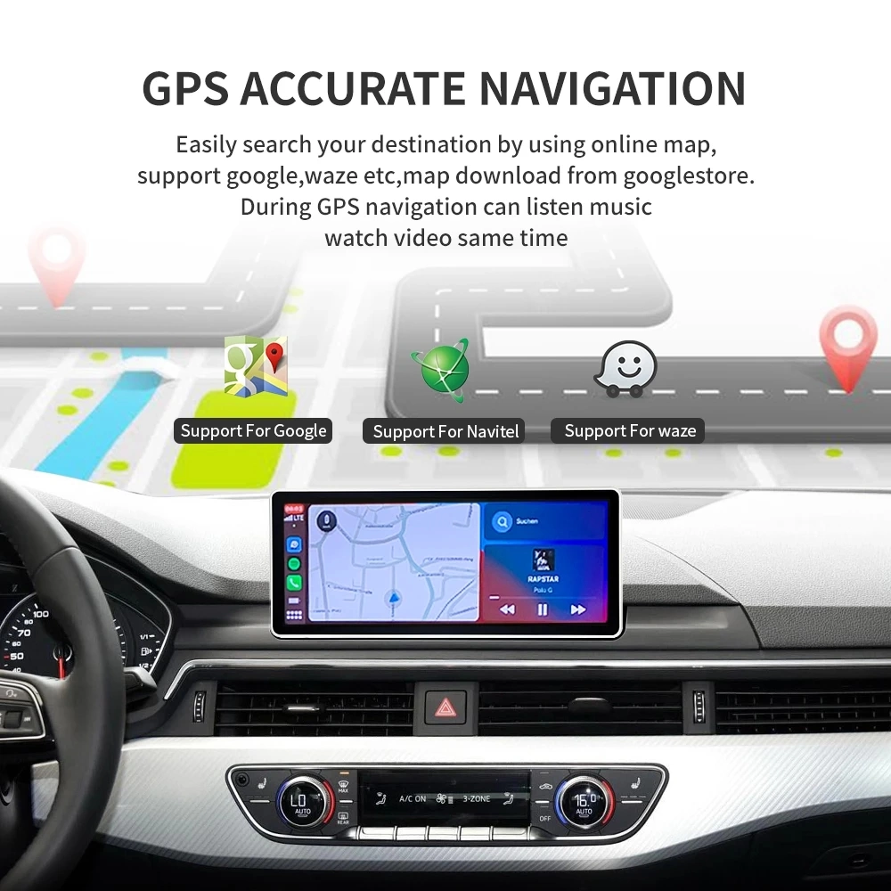 Автомобильная мультимедийная радиостанция CarPlay WiFi 4G LTE для Audi A4 B9 A5 2017-2020 Android 11 Система BT сенсорный экран авто Google 4+64G 8 Core