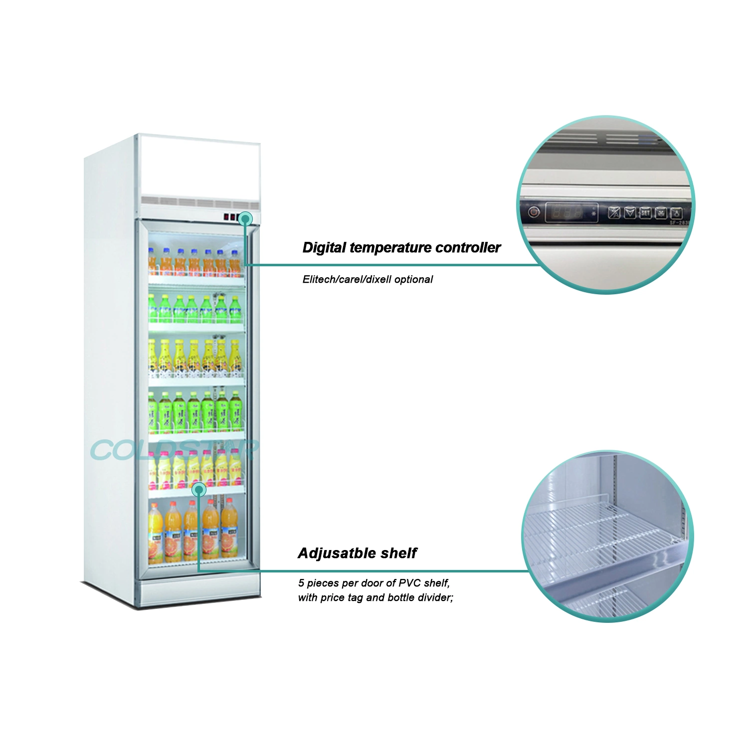 Commercial Single Door 500L Vertical Transparent Glass Refrigerated Showcase Fridge Chiller