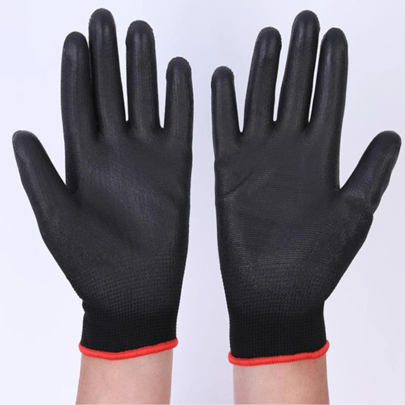 13G Knitted Nylon PU White Gloves, PU Palm Coated Gloves for Safety Work