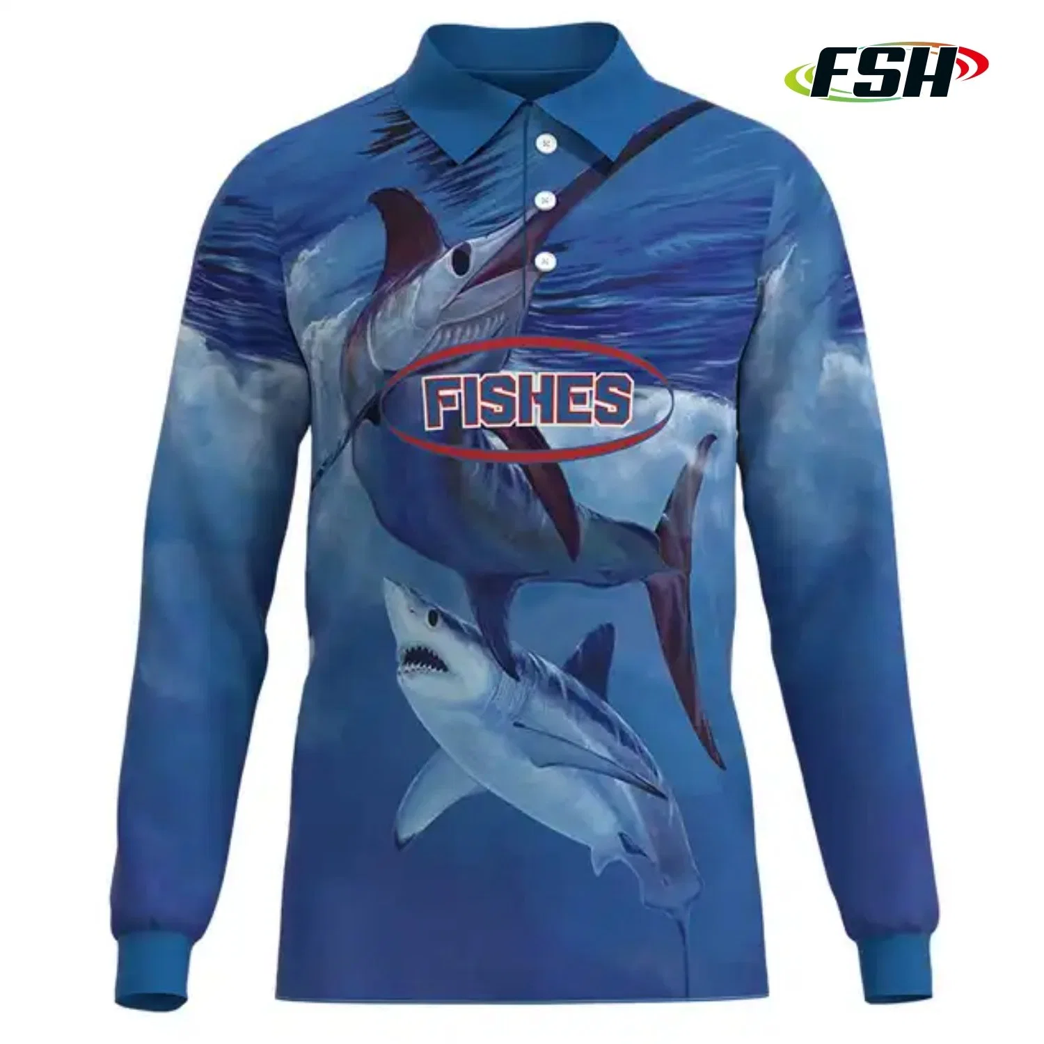 Camisola de manga comprida com proteção UV Custom Fishing Coleira para homem