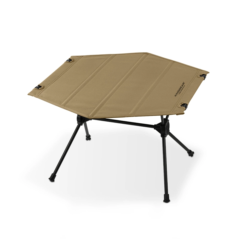 Kinggear New Arrive Outdoor Glamping Portable Hexagon Camping Picnic Table Compact Aluminum Frame Camp Foldable Table