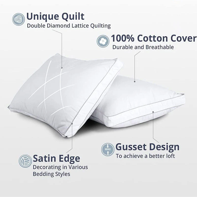 Home Textile Bedding Pillow Gusset Bed Pillow Cotton Down Feather Pillow Cushion Cover Hotel Pillow