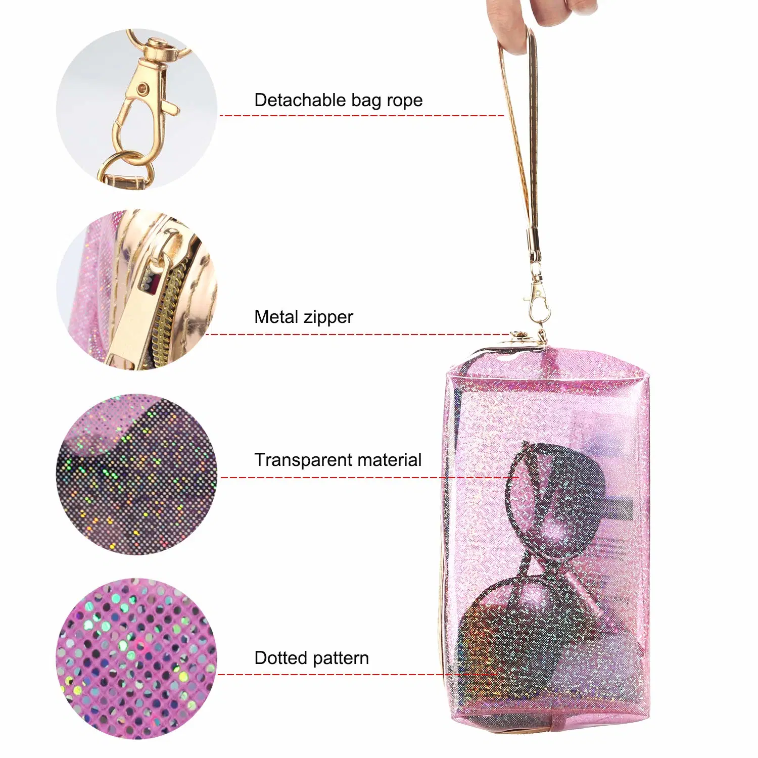 Bolsas de cosméticos impermeable transparente de PVC bolsa de aseo con cremallera de la bolsa de maquillaje claro portátil