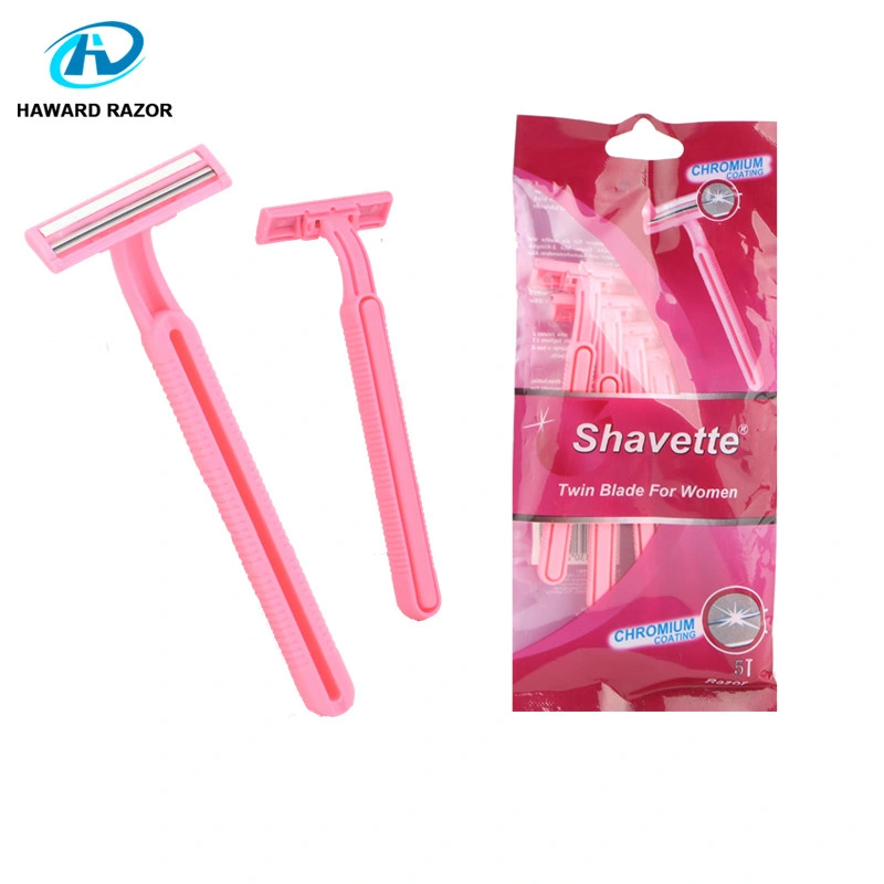 Etiqueta Privada Pink mulheres as máquinas de barbear descartáveis grossista navalha corte 2 lâminas