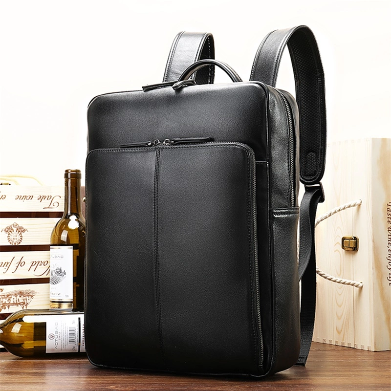 حقيبة ظهر كلاسيكية من الجلد الأصلي مصممة للرجال لحقيبة الكتف للكمبيوتر المحمول السفر في الأعمال