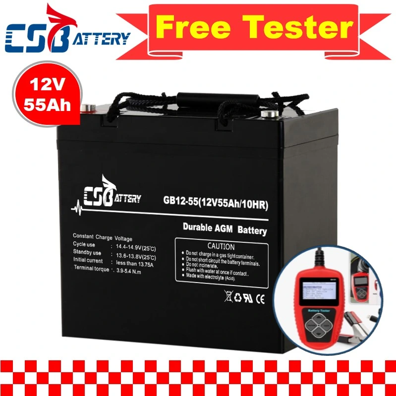 Csbattery 12V55ah Armazenamento Solar Bateria MGA for Solar/Telecom/UPS /Power-Tools/Buggies/Carregador/VS: Aokly/Narada