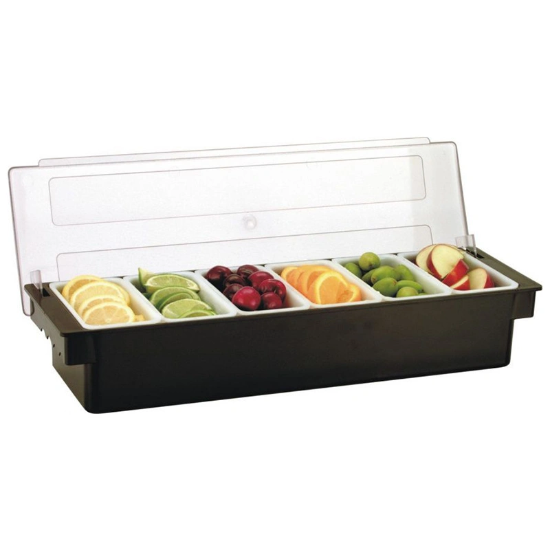 6 Tray Plastic Garnish Station with Lid Condiment for Bartending