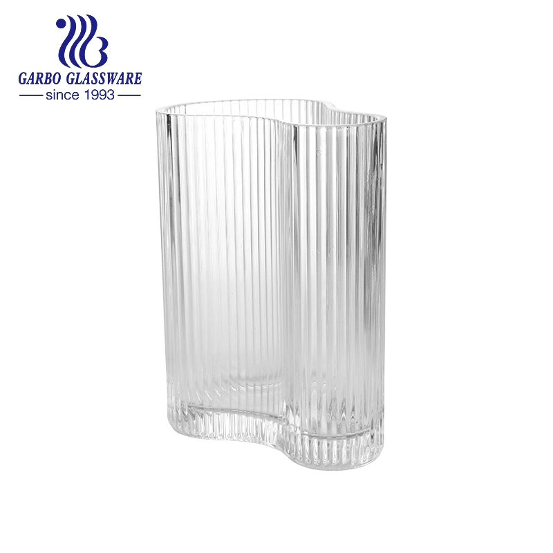 Creative Style Glass Vase with H Pattern High Quality Home Table Decor Flower Vase for Mother's Day Gift Promotion