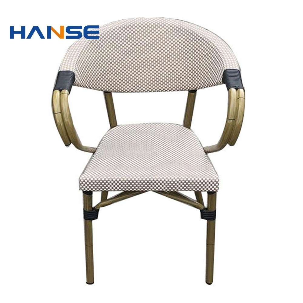 Paris Bistro Restaurant Aluminum Fabric French Coffee Chair Outdoor / Indoor Furniture Stackable Faux Bamboo Frame Rattan Chair