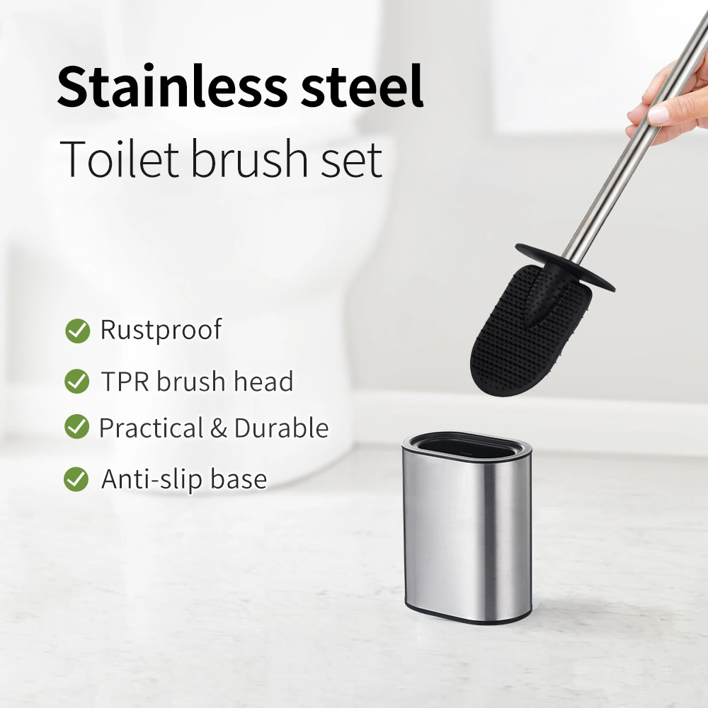 Bathroom Stainless Steel Luxury Toilet Brush Holder with Silicone Brush