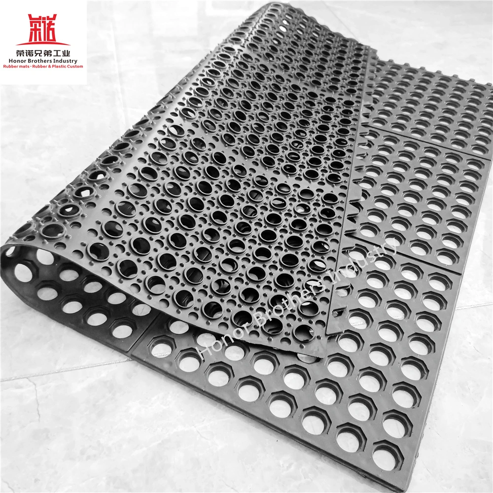 Non-Slip Interlocking Porous Drainage Entrance Hollow Rubber Floor Mat for Resturant/Kitchen/Bar/Garage