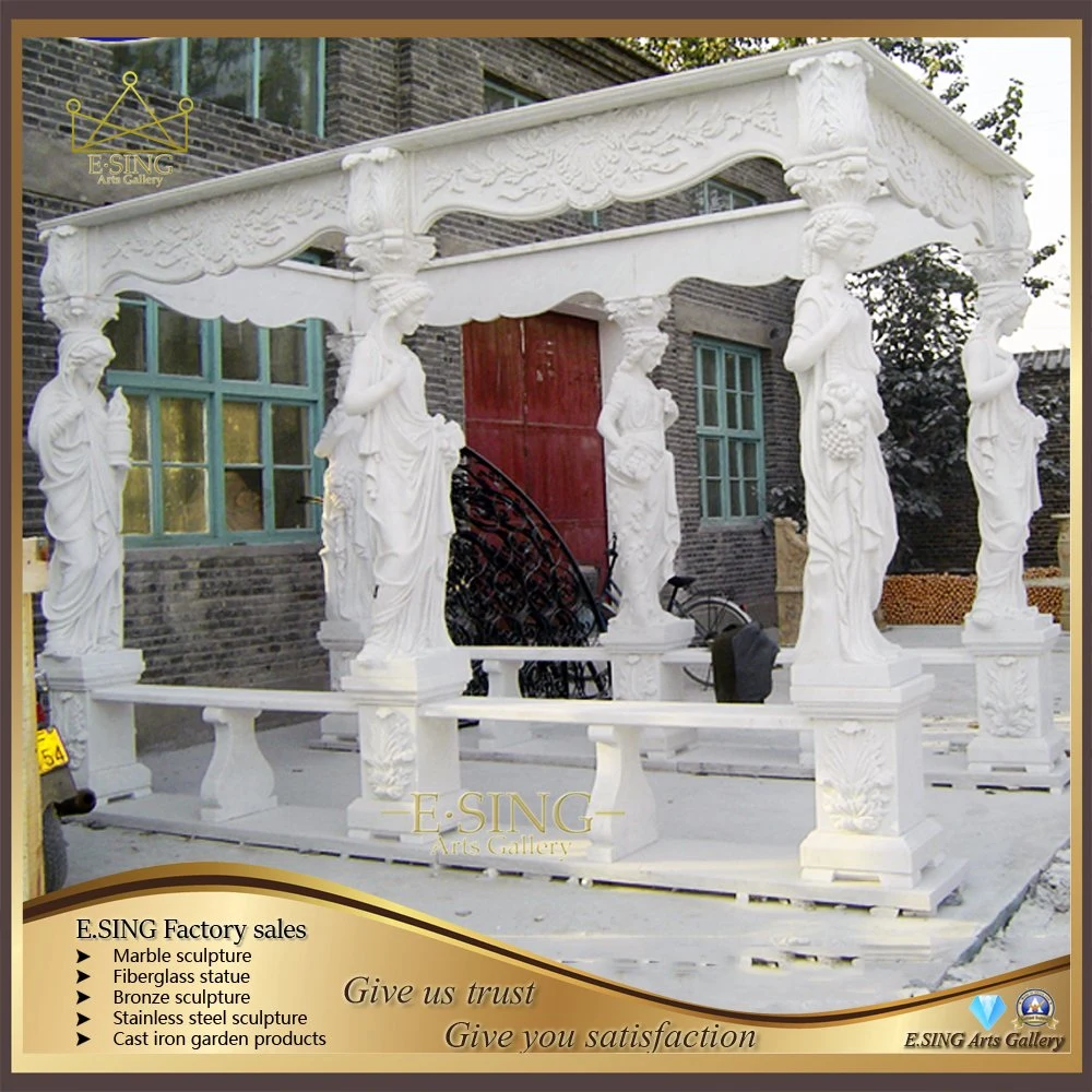 Outdoor Escultura decorativa telhado metálico pedra mármore Gazebo para venda