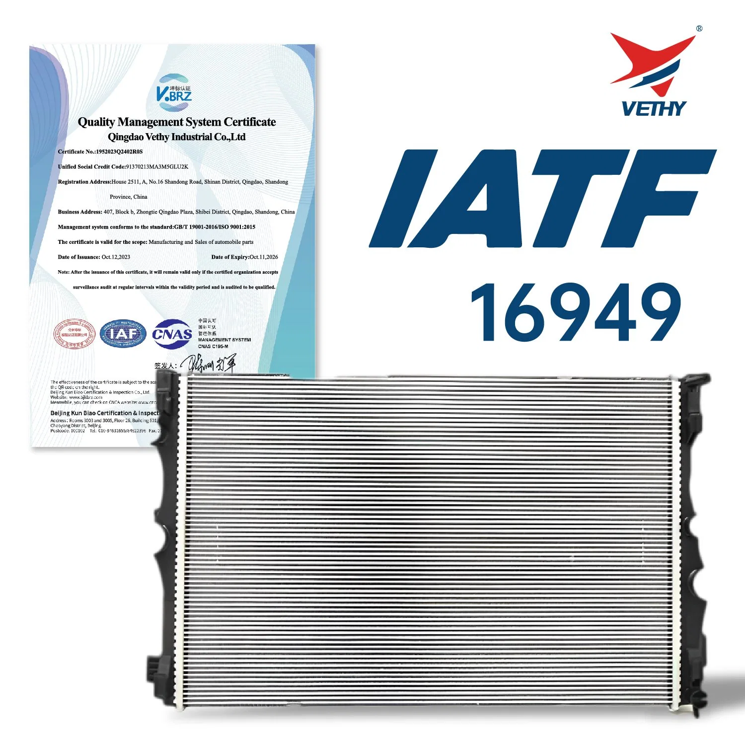 Nouveau refroidisseur d'air en aluminium, chauffage automatique de l'huile, voiture Vethy Radiateur avec ISO9001