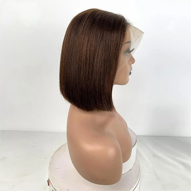 4# Chocolate Brown Short Bob Wig 13X4 Lace Frontal Wig Human Hair Brazilian Virgin Hair Straight Colored Brown Bob Lace Front Wig