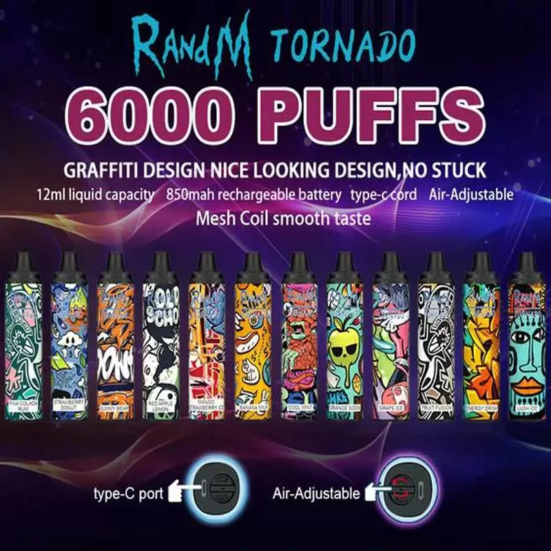 Fumot Original Randm Tornado 6000 E Cigarette Rechargeable RGB LED Disposable/Chargeable Vape