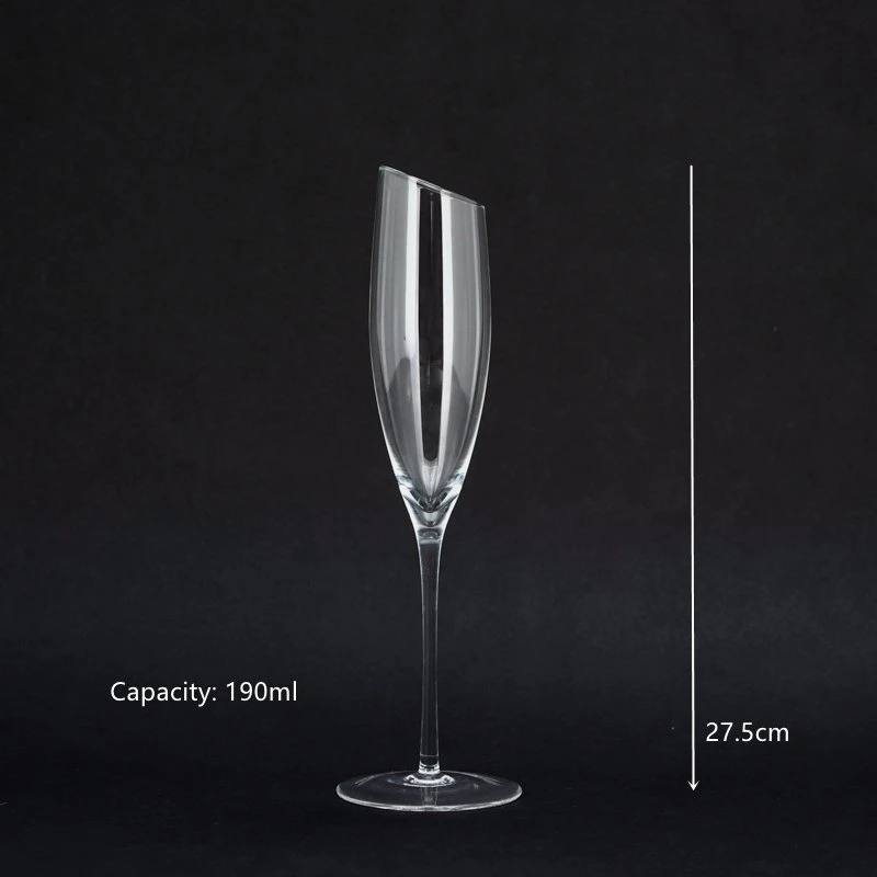 Mouth Blown Handmade Custom Made Logo Angled Rim Champagne Glass