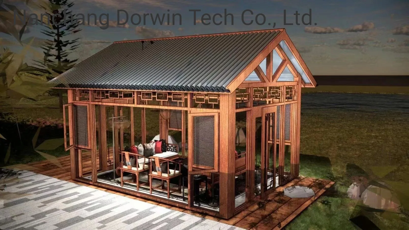 Steel Structure WPC Panel Bungalow Prefab House with Bedroom and Bathroom