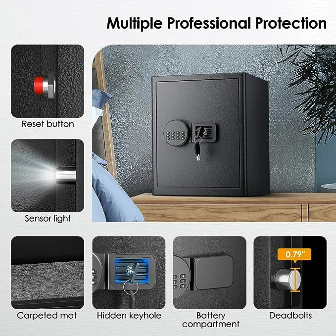 Best Small Hidden Fireproof Drop Electronic Fingerprint Home Document File Strong House Fire Security Lock Safe Box with Key