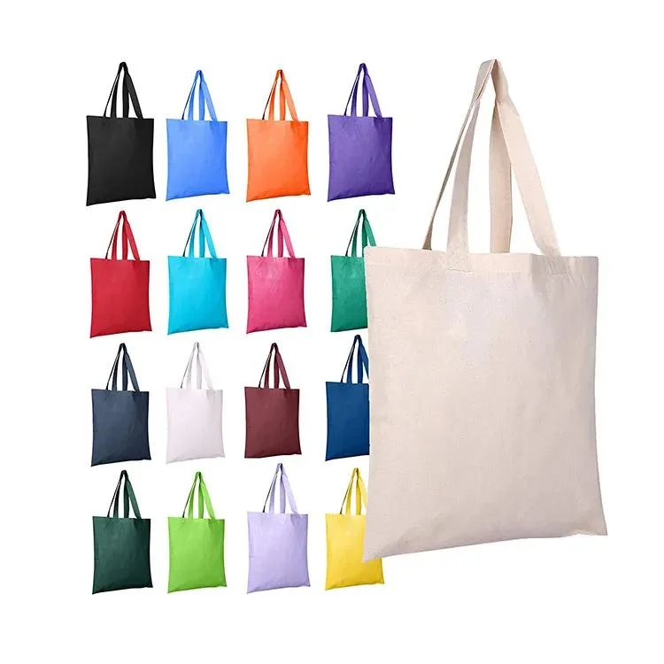 Custom Logo Printed White Cotton Canvas Drawstring Tote Bag for Shopping