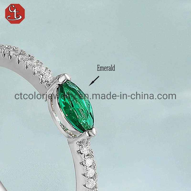 Wholesale/Supplier Jewelry Natural Emerald Stone S925 Silver Ring Fashion Women's Jewelry