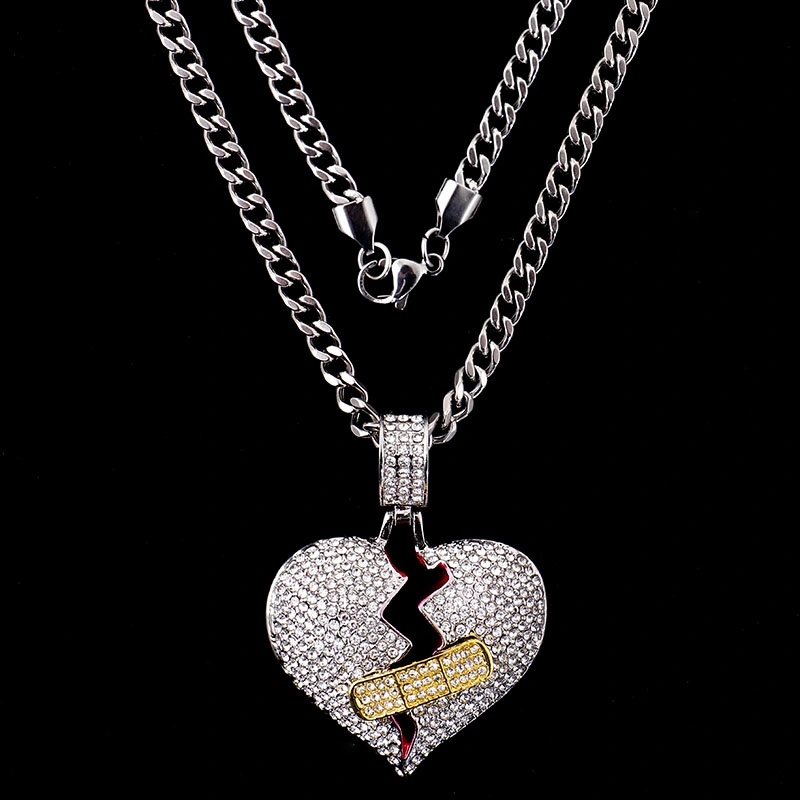 Provence Jewelry Special Design White Gold Plated Solid 925 Silver Vvs Moissanite Diamond Iced out Break Heart Pendant