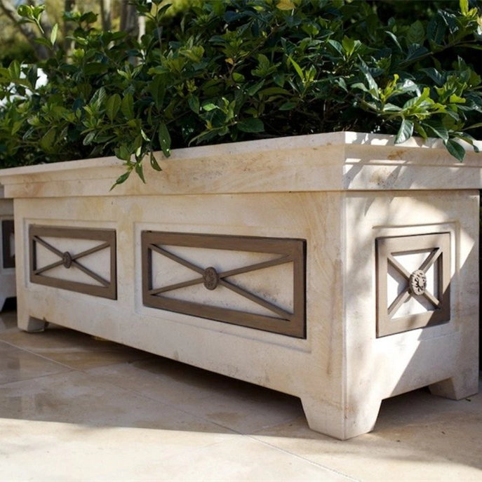 Sandy White Limestone Honed Round Custom Made Modern Design Flower Planter