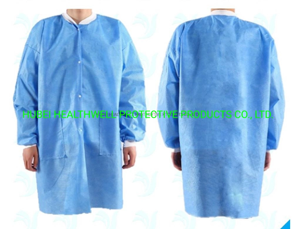 Disposable Non Woven Long Sleeve Protective Lab Coat with Collar