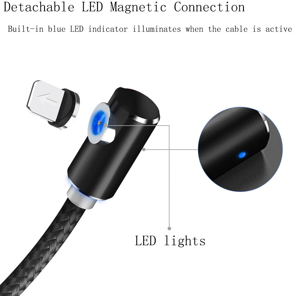 Micro USB Type C 8-Pin Elbow Magnetic Cable for iPhone/Samsung/Huawei/HTC