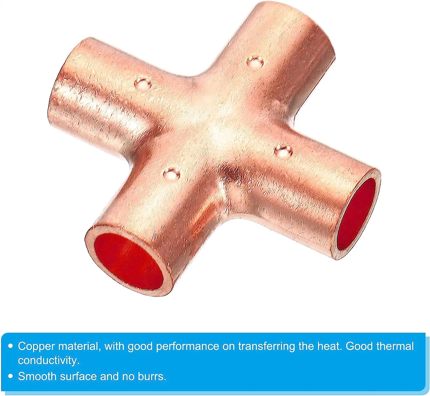 3/8 Inch ID Copper Union Cross Pipe Fitting, 4 Way Welding Copper End Feed Equal Pipe Connector for Plumbing Air Conditioning Refrigeration Gas Water Oil