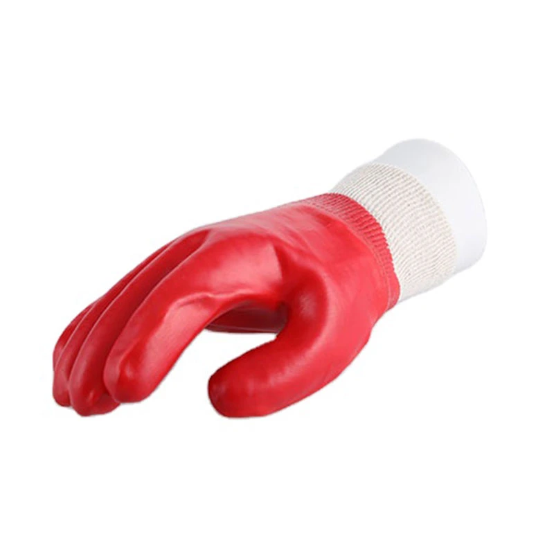 Coated Glove Wrist Cuff Chemical Resistant Heavy Duty Safety Nitrile Smooth Premium Dipping Finished PVC with Knit Red