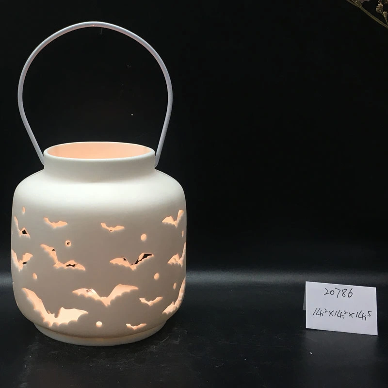 Lanterne en céramique Holowout d'Halloween avec LED en clair et mat Fini pour la décoration