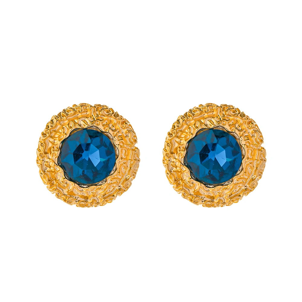 French Retro Earrings Klein Blue Stud Texture Light Luxury Female Court Style Middle Stud Accessories