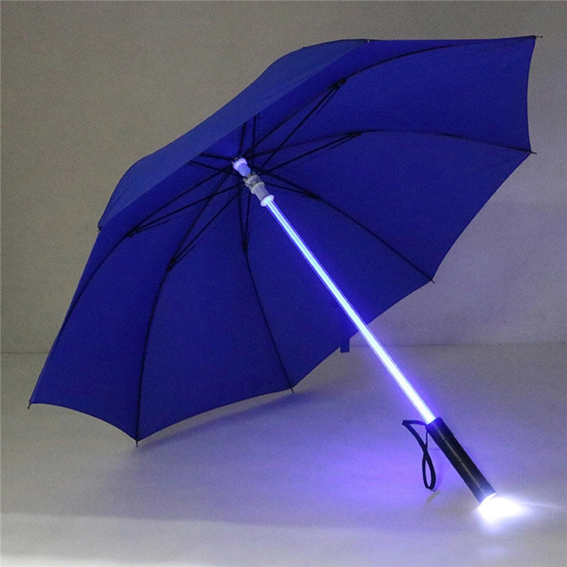 Plastic Red Hiking Rain Transparent LED Umbrella Men Women Flashing on Night Light Holder Roller Waterproof Windproof Umbrellas