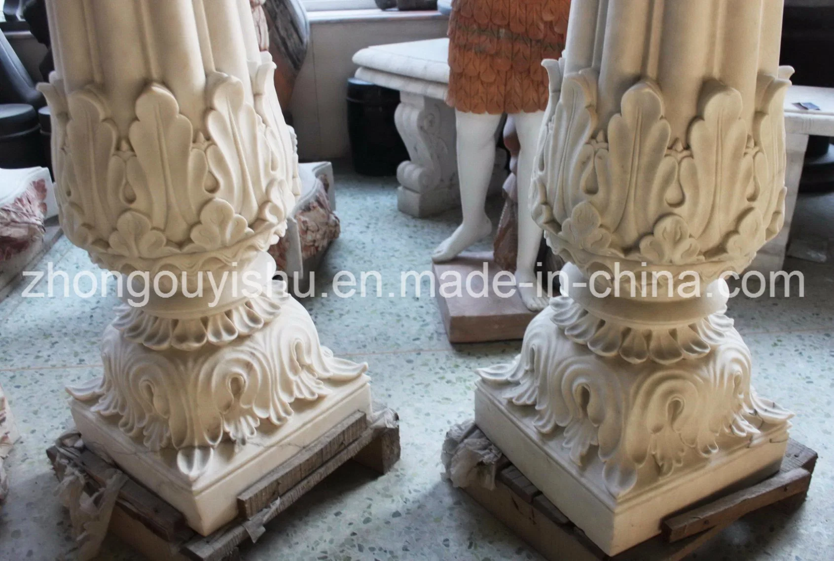 Pedestal Column White Marble Carving