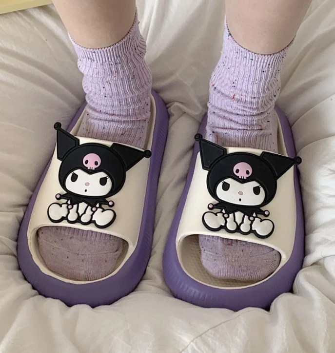 Ruunjoy Kawaii Sanrio My Melody Kuromi Slipper Cinnamoroll Olá Kitty Sapatilhas de sola macia antiderrapante para crianças Anime