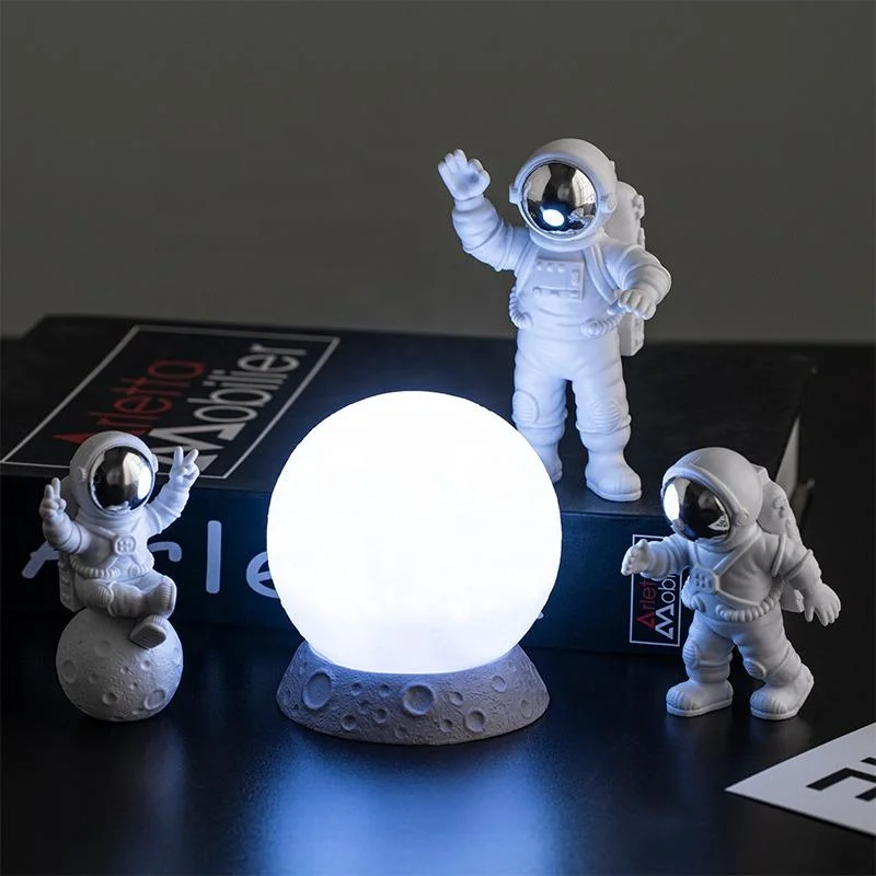 3PC Astronaut Decor Action Figures and Moon Home Decor Resin Desktop Decoration