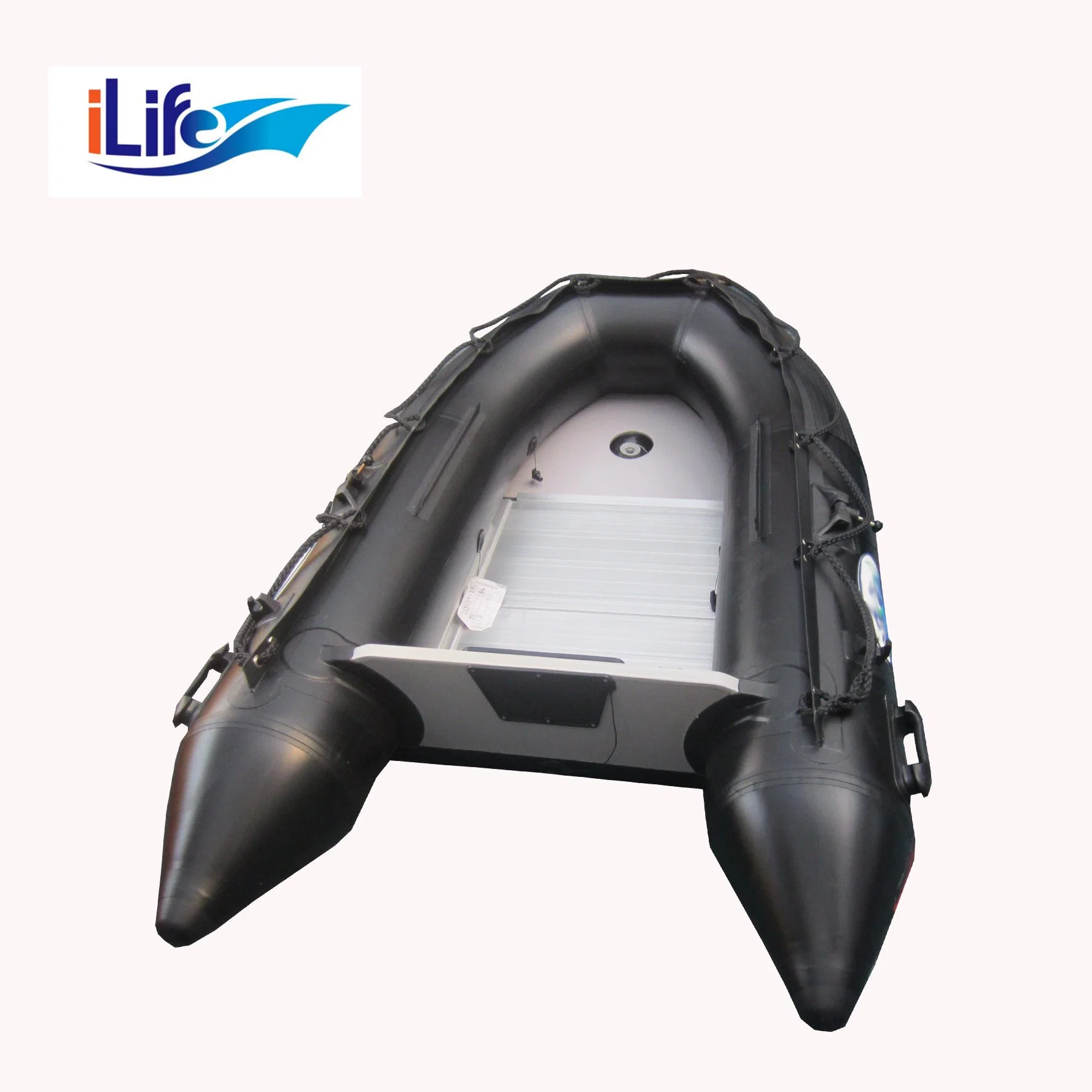 En PVC noir ilife/Hypalon Bateau de pêche de sauvetage gonflable en caoutchouc avec l'aluminium/Drop Stitch Air/plancher en contreplaqué pour 2 personnes