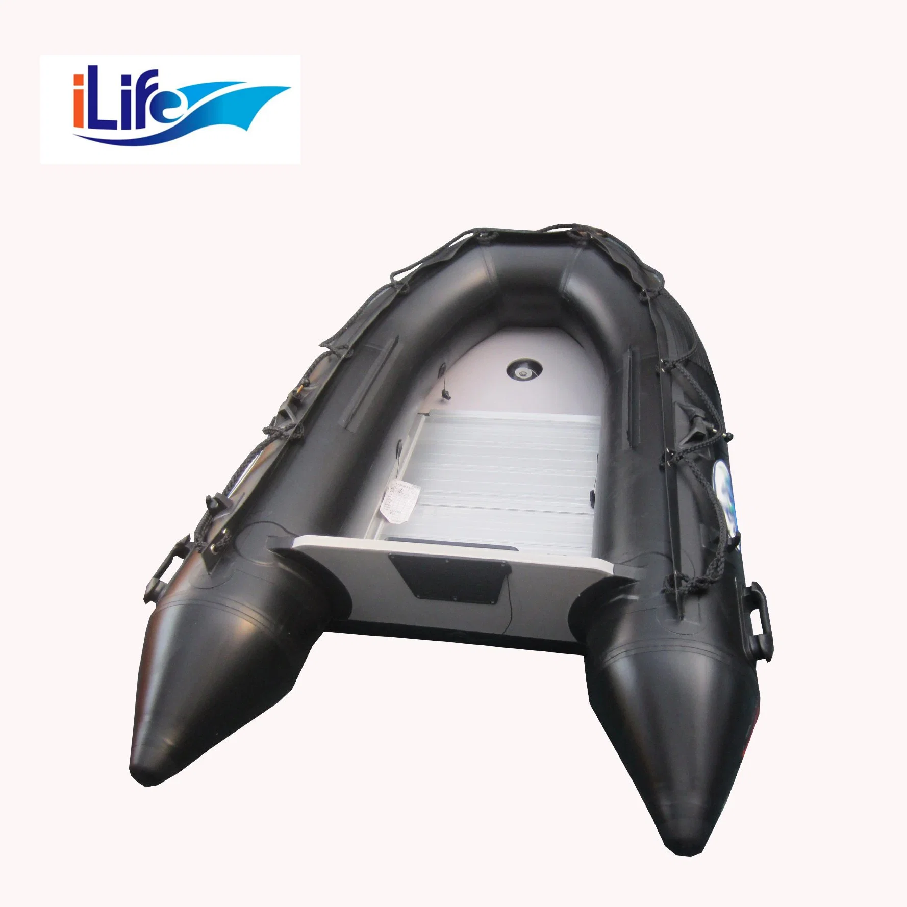 Ilife Black PVC/Hypalon Inflatable Rescue Fishing Rubber Boat with Aluminum/Drop Stitch Air/Plywood Floor for 2persons