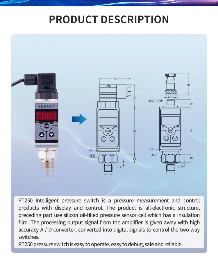 Micro interruptor de vacío de Atech PT250, indicador digital de neumáticos, indicador digital de presión