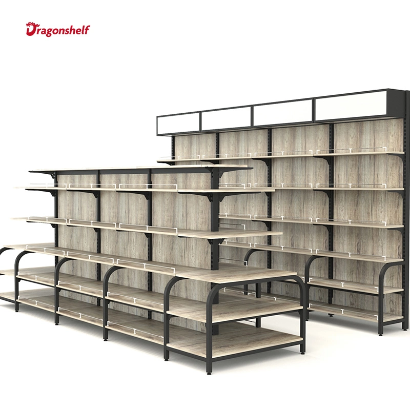 Dragonshelf Factory Supplier Steel-Wood Supermarket Shelves Fashion Modern Display Stand