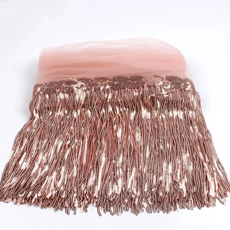 Decorative 20cm Shiny Thickness Sequins Paillette Polyester Fringe Tassel for Dancing Dress