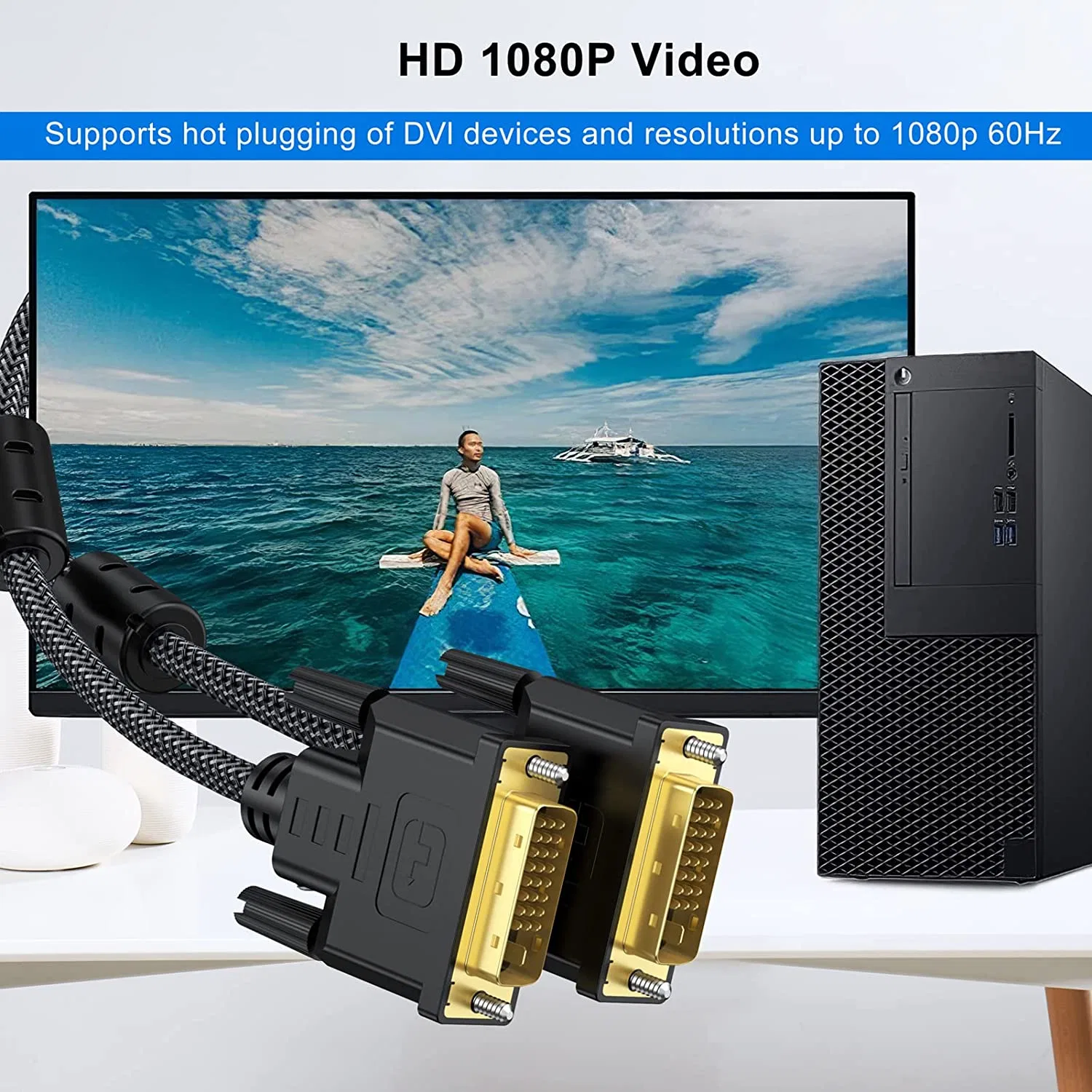 محوّل DisplayPort (DP) إلى DVI، منفذ شاشة عرض بالذهب إلى محوّل DVI-D (من الذكور إلى الإناث) متوافق مع الكمبيوتر