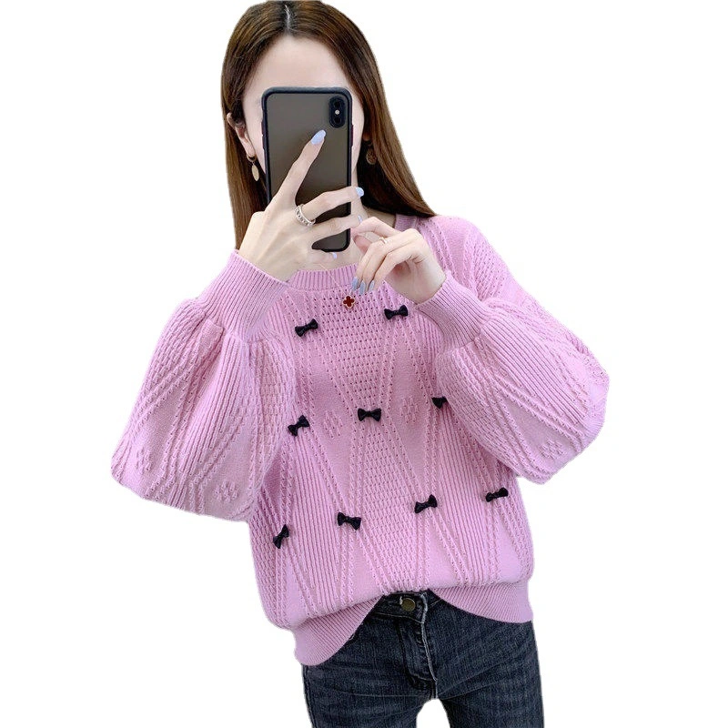 Crew Neck Pullover Leggings 2023 Autumn New Sweater Women's Short Style Bubble Sleeve Sweater Fashion Outside Women's Wear