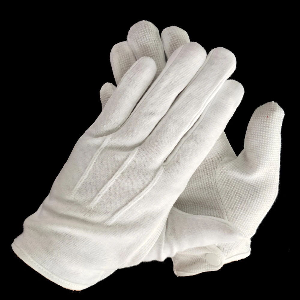 Bulk Three Stripes Funeral Anti Slip Thick White Cotton Gloves with Dots